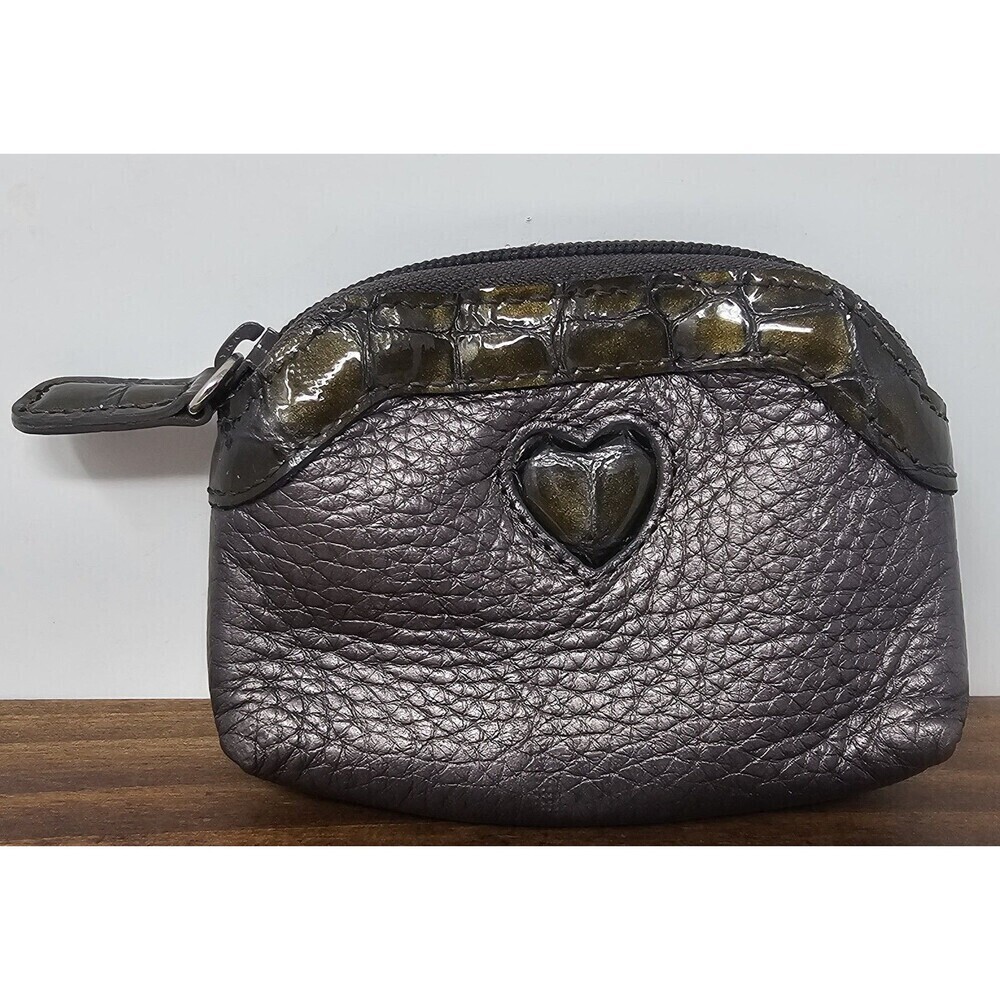 Brighton Heart Change Coin Holder Silver Metallic Pebbled Leather 4.5"x3.5"